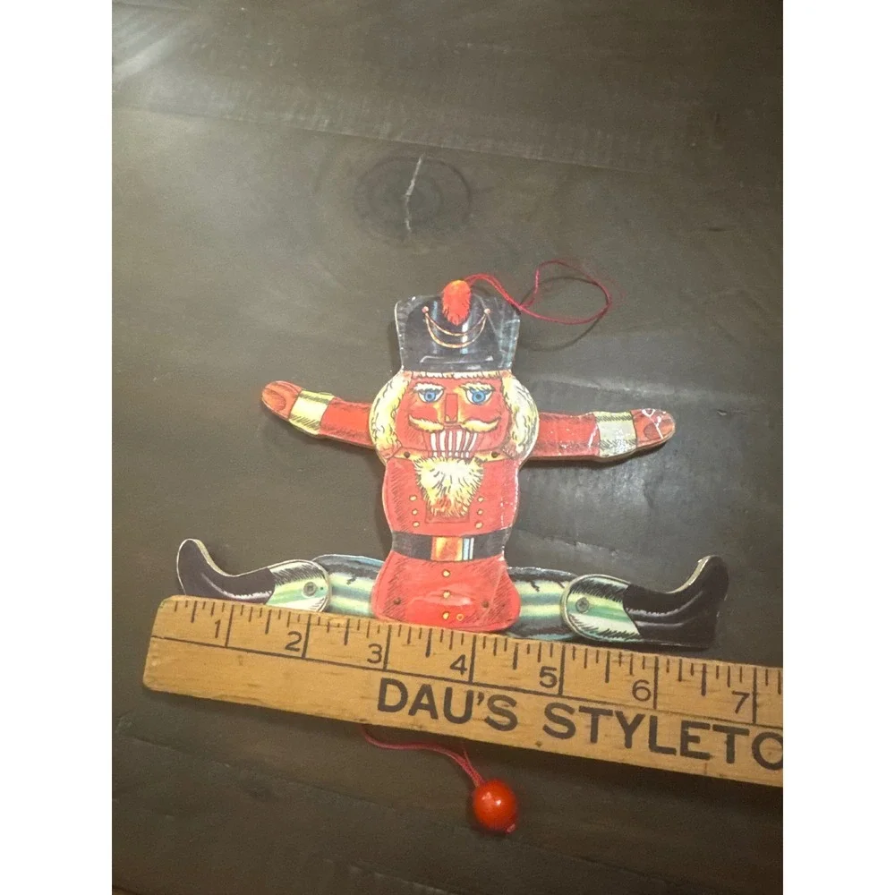 Vintage Nutcracker Jumping Jack Christmas Ornament Pull String Articulated Red